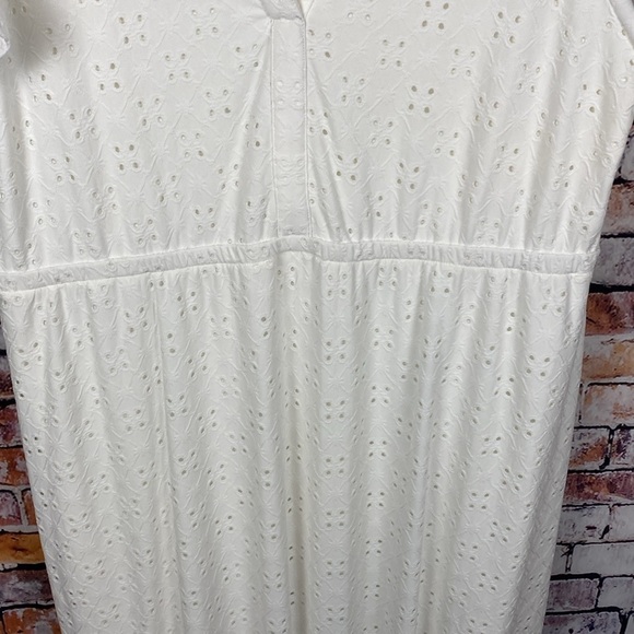 Off White Eyelet Maxi Tiered Short Sleeve Flowy Boho V-Neck Dress Size XL - Picture 12 of 14